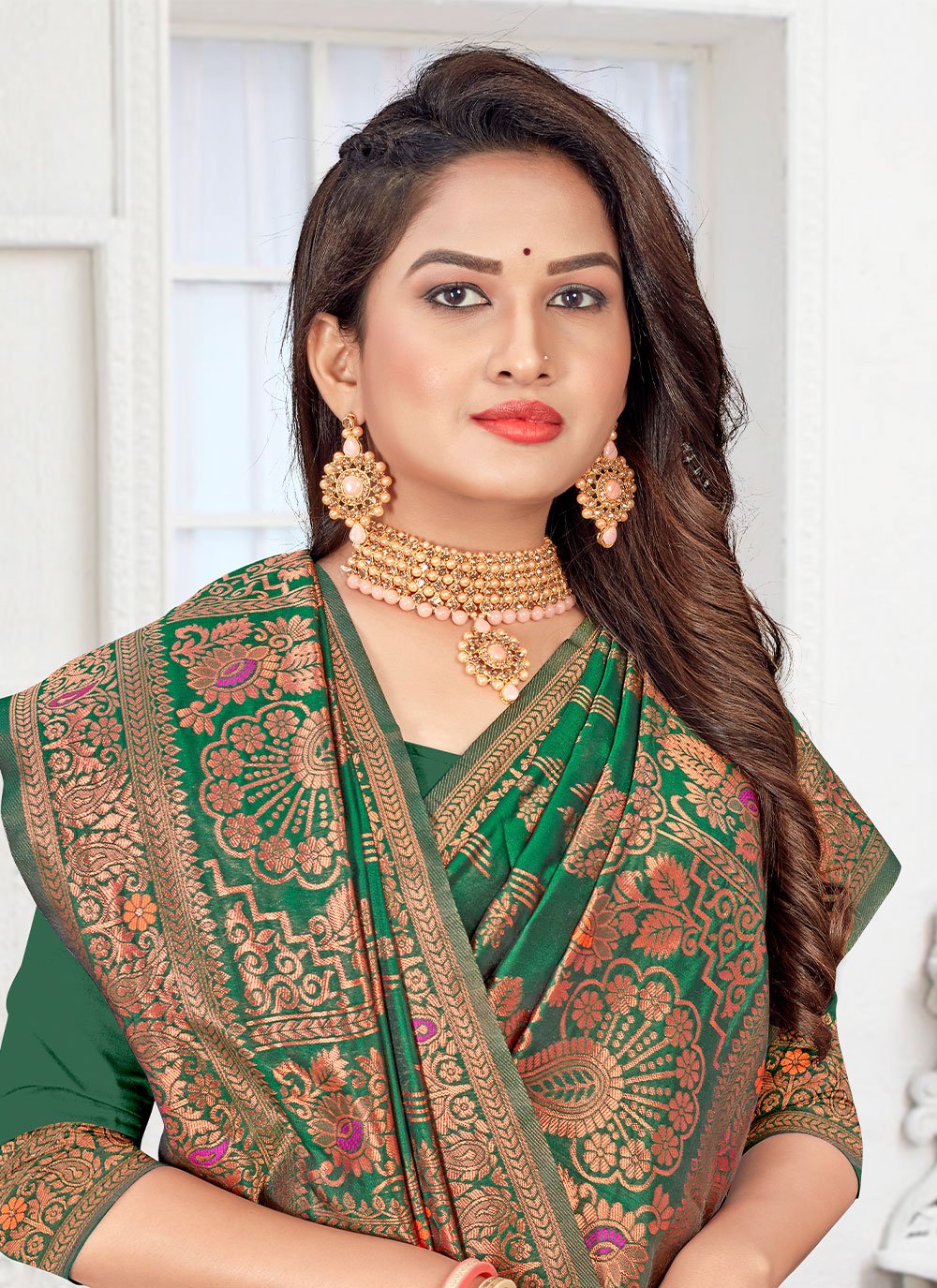 Contemporary Silk Green Meenakari Saree