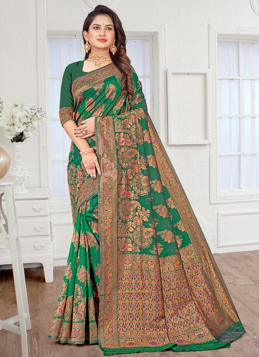 Contemporary Silk Green Meenakari Saree