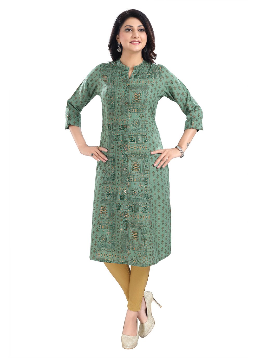 Casual Kurti Viscose Green Print Kurtis