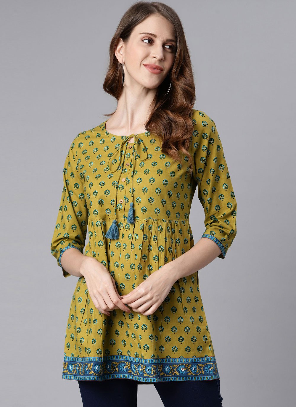 Casual Kurti Cotton Green Print Kurtis