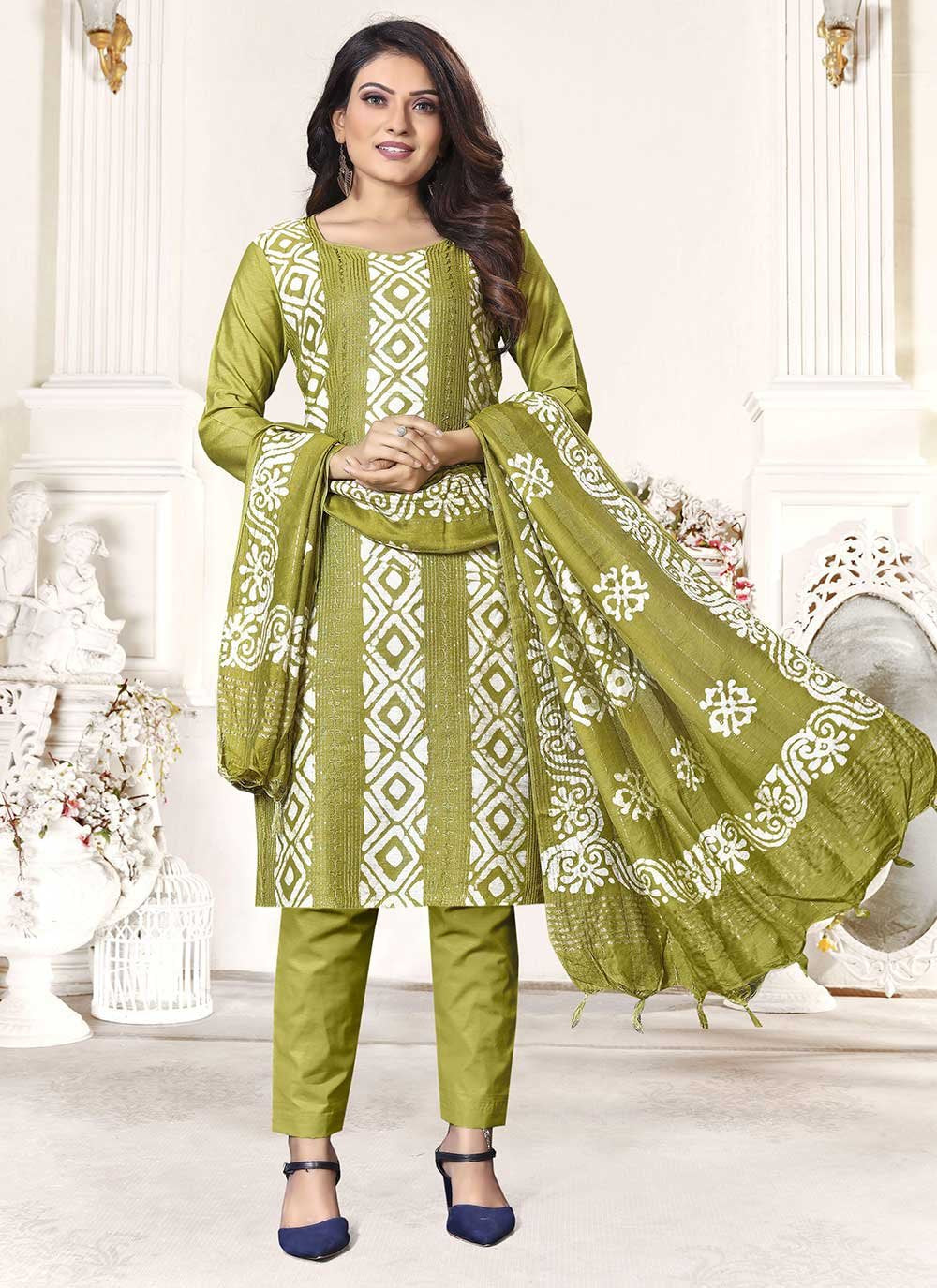 Salwar Suit Cotton Green Print Salwar Kameez