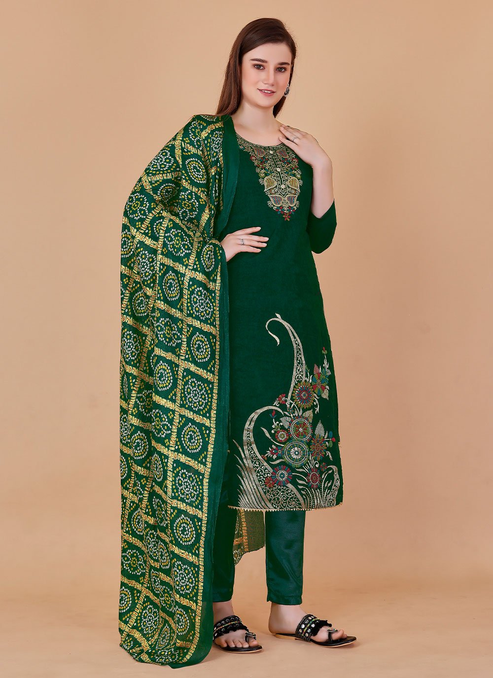 Salwar Suit Banarasi Silk Green Jacquard Work Salwar Kameez