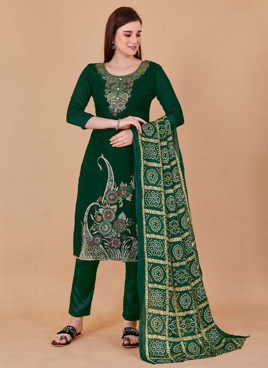 Salwar Suit Banarasi Silk Green Jacquard Work Salwar Kameez