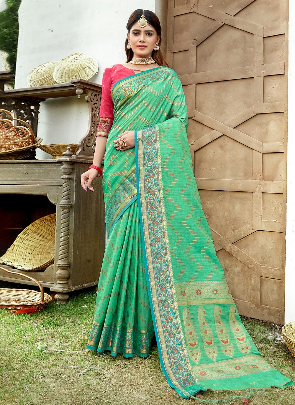 Designer Silk Green Weaving Saree