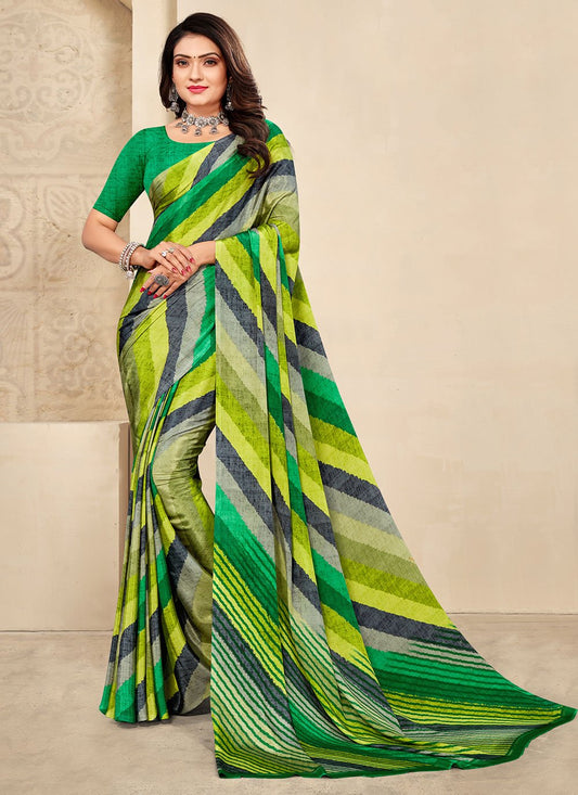 Classic Crepe Silk Green Print Saree