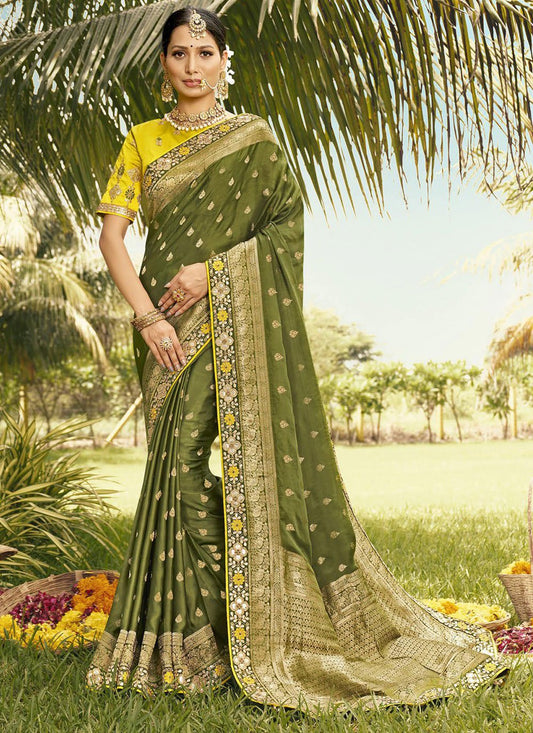 Designer Silk Green Patch Border Saree