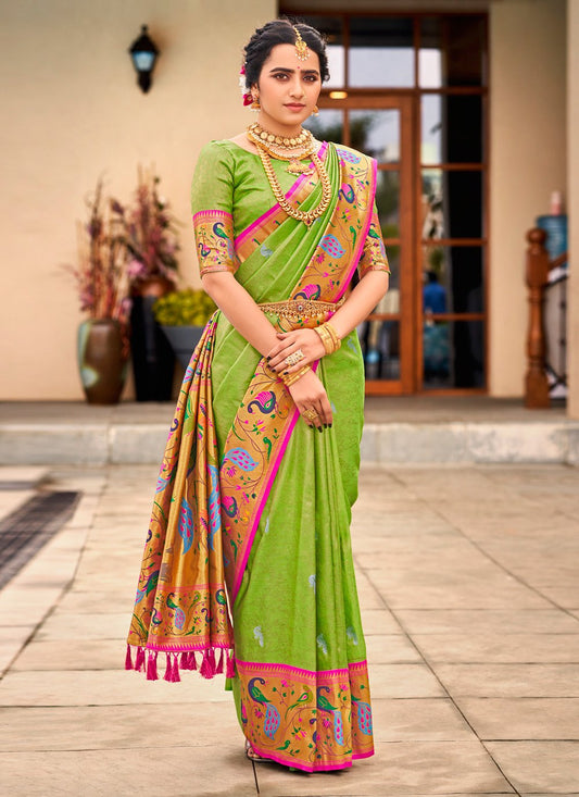 Traditional Saree Silk Green Weaving Saree