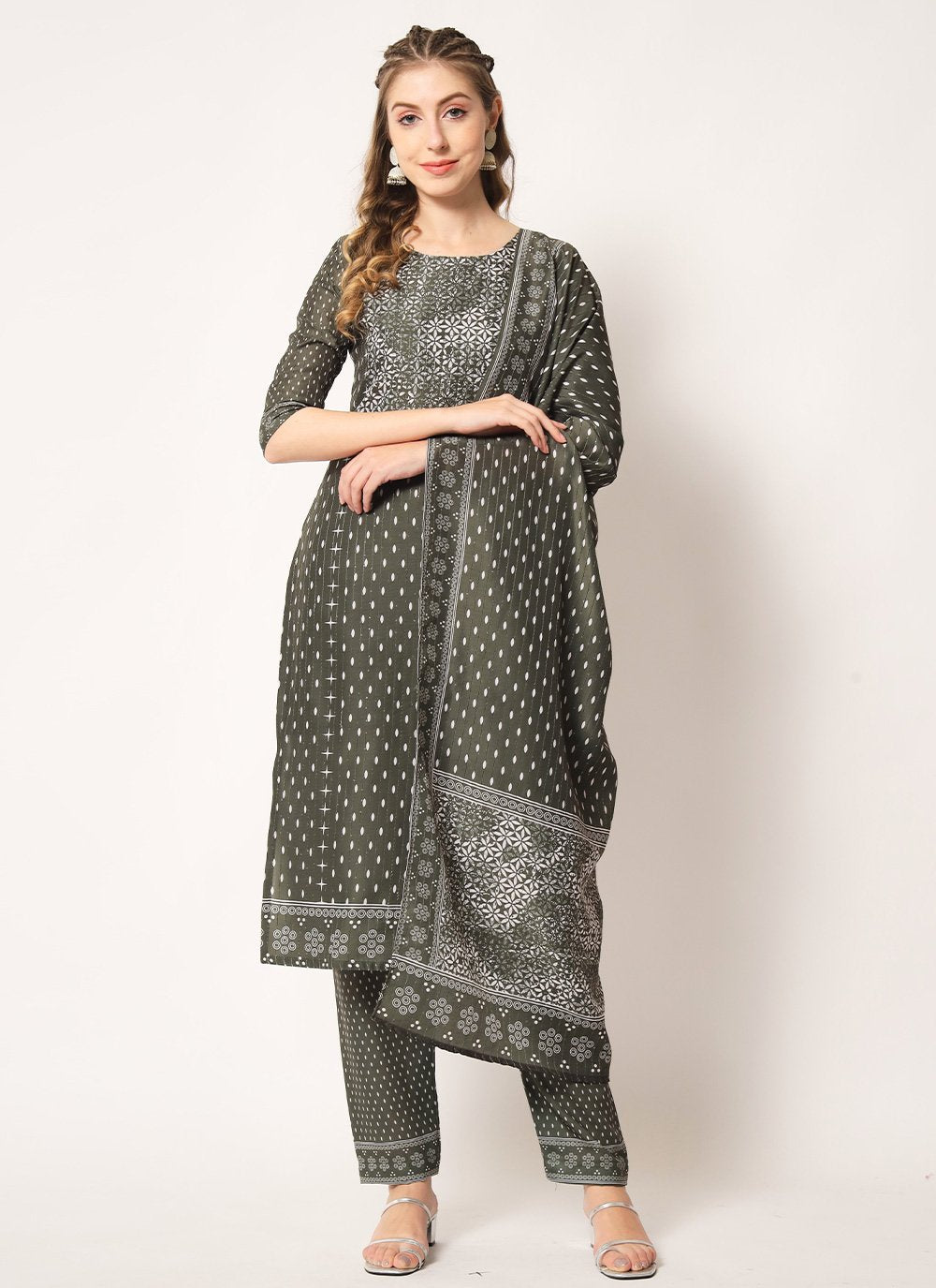 Pant Style Suit Muslin Green Embroidered Salwar Kameez