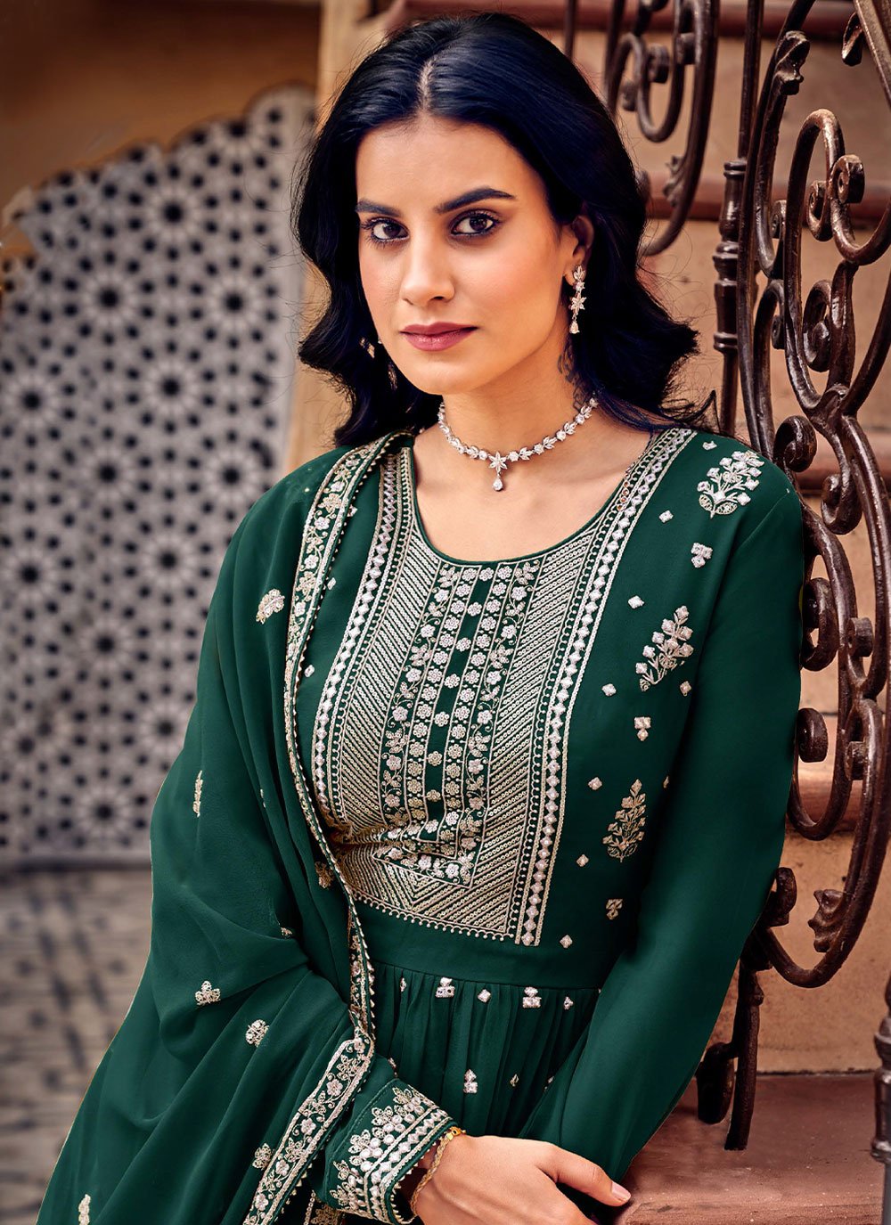 Salwar Suit Georgette Green Embroidered Salwar Kameez