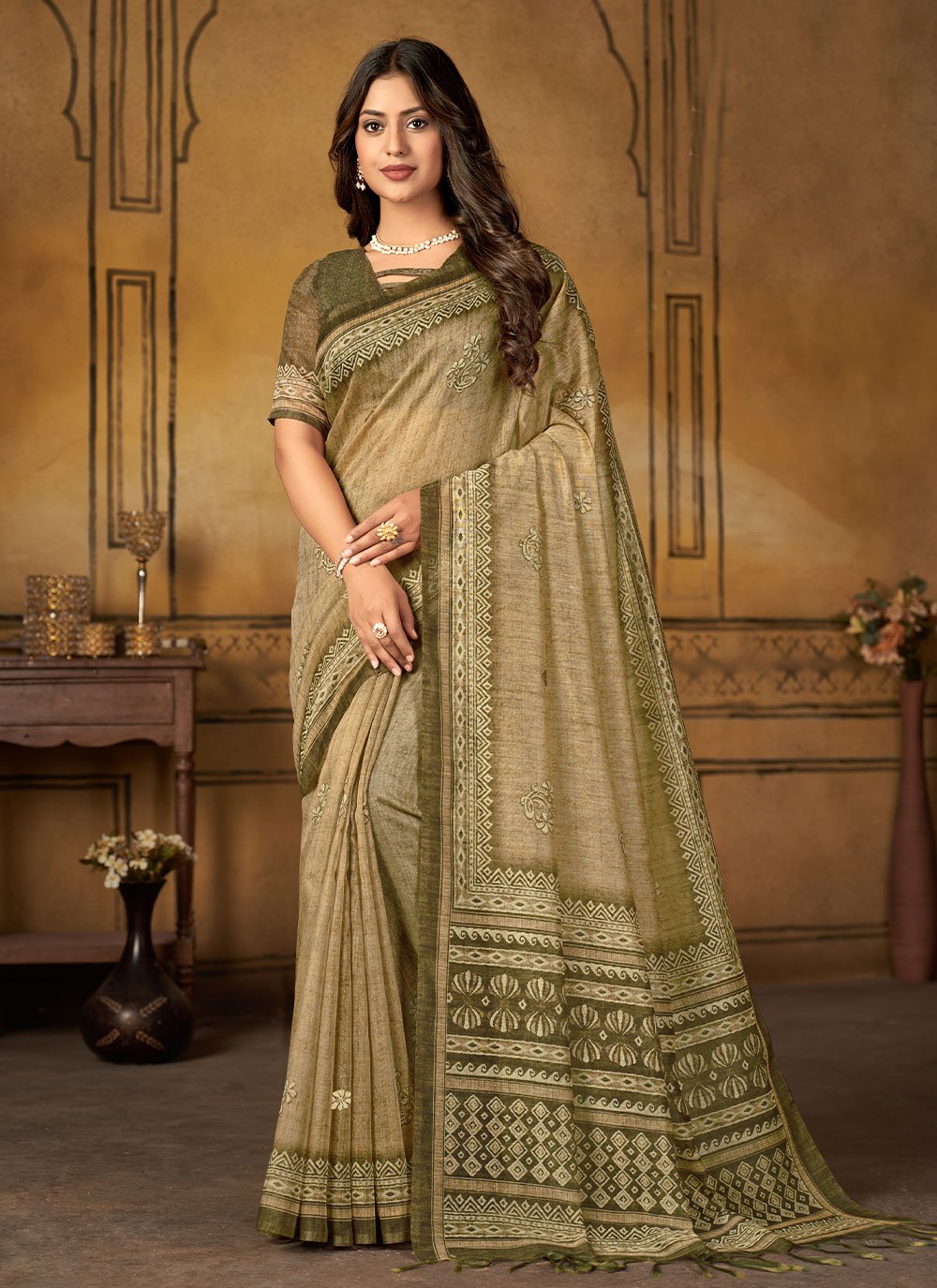 Classic Chanderi Silk Green Digital Print Saree