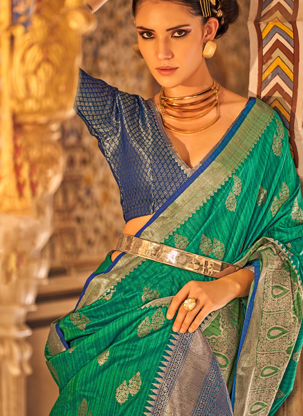 Classic Tussar Silk Green Weaving Saree