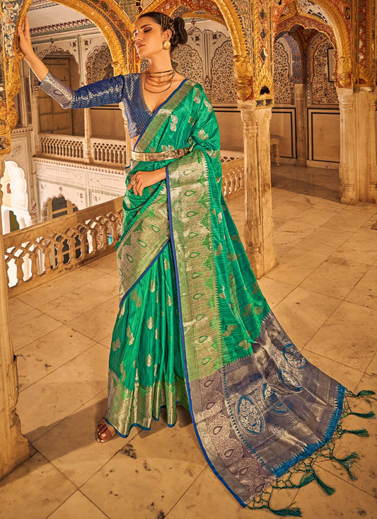 Classic Tussar Silk Green Weaving Saree