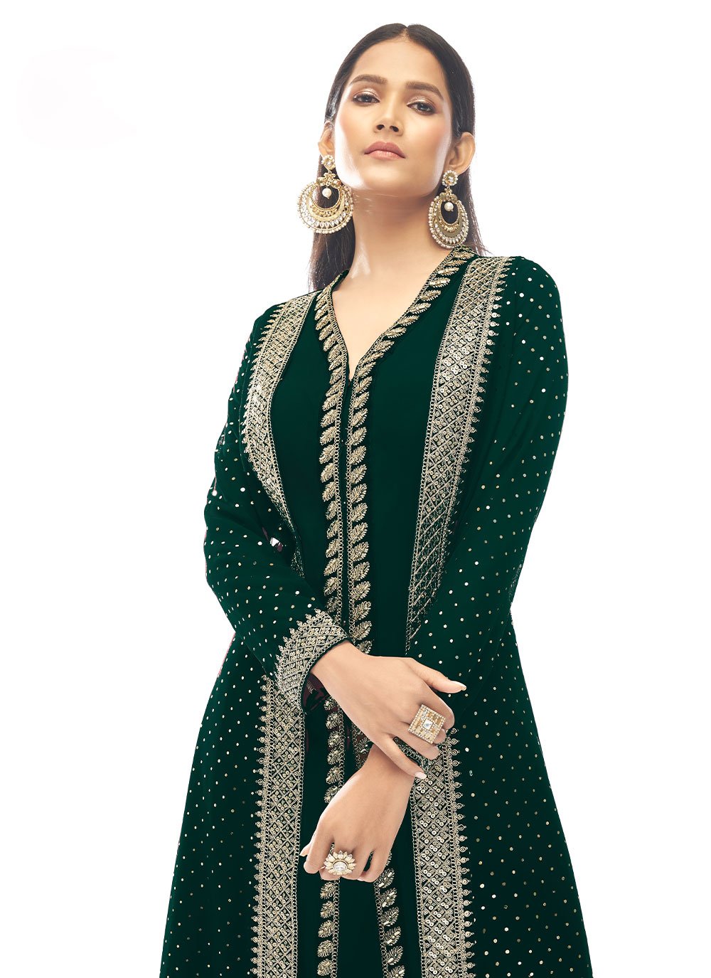 Salwar Suit Georgette Green Sequins Salwar Kameez