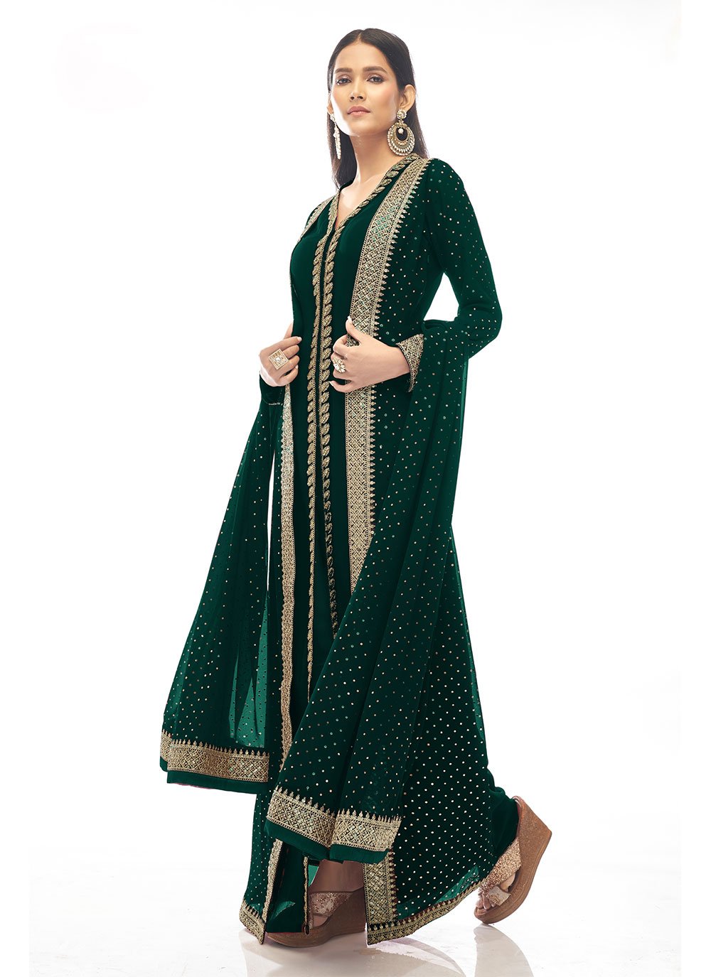 Salwar Suit Georgette Green Sequins Salwar Kameez