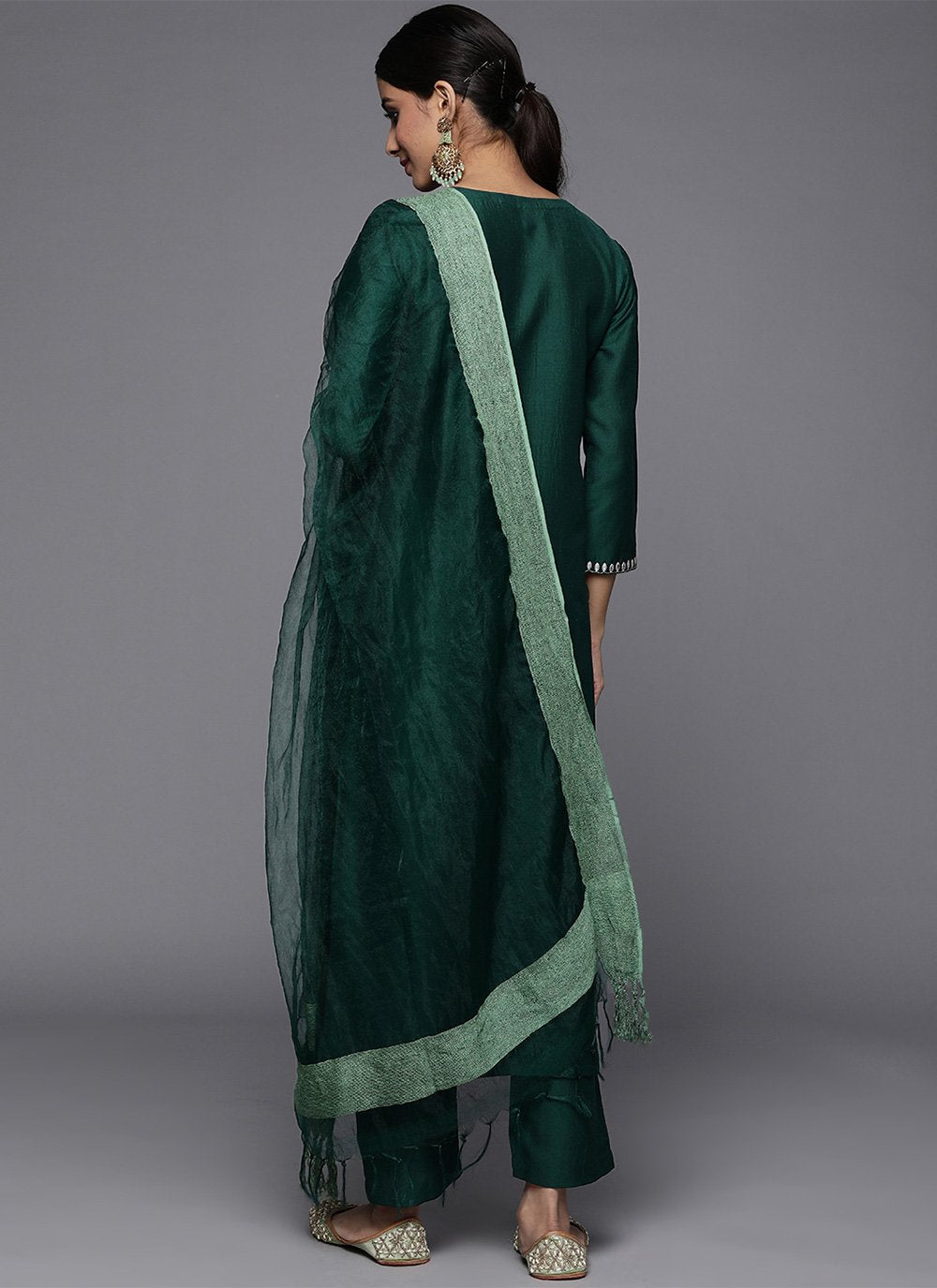 Salwar Suit Silk Blend Green Embroidered Salwar Kameez