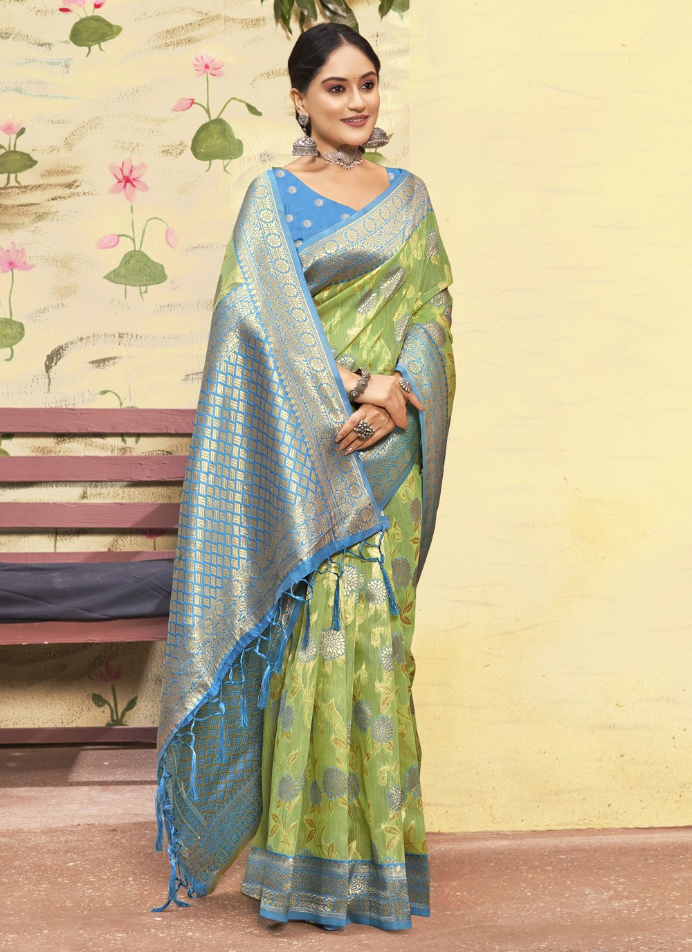 Trendy Saree Cotton Green Embroidered Saree