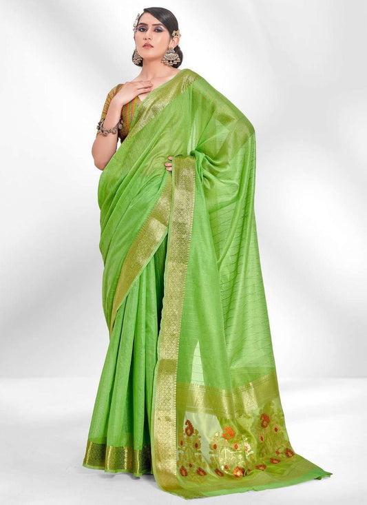 Trendy Saree Cotton Green Sequins Saree