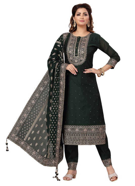 Salwar Suit Chanderi Green Embroidered Salwar Kameez