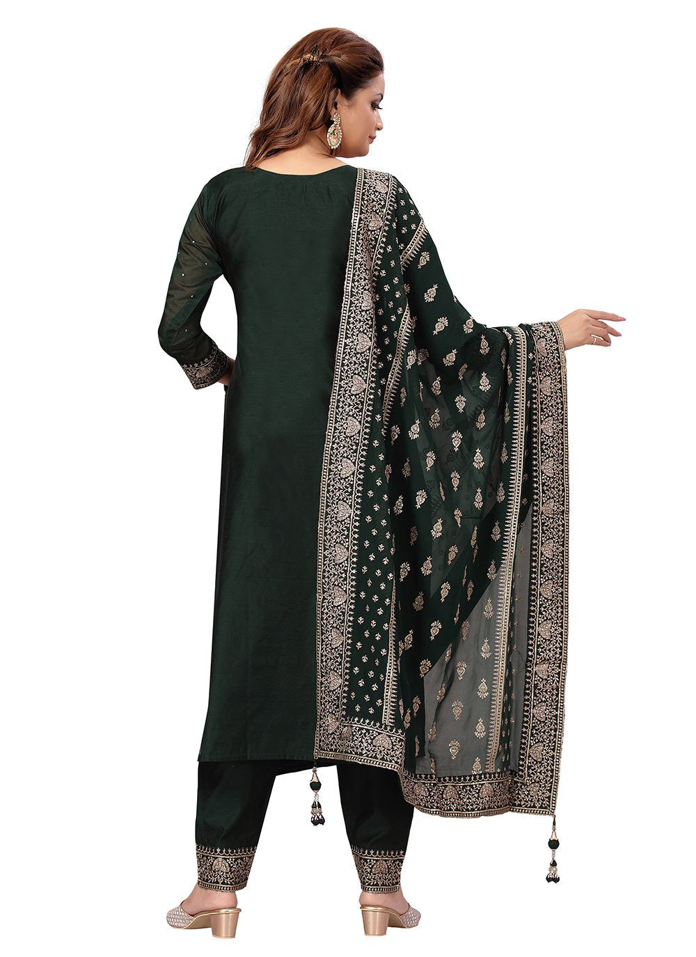 Salwar Suit Chanderi Green Embroidered Salwar Kameez