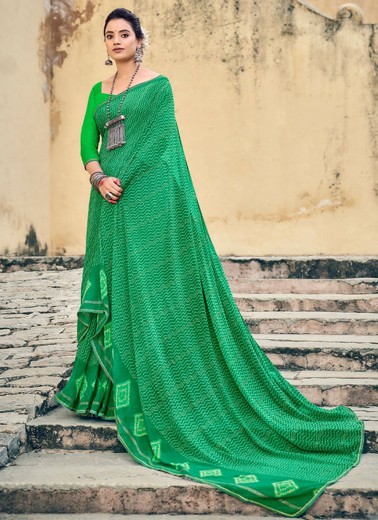 Classic Chiffon Green Foil Print Saree