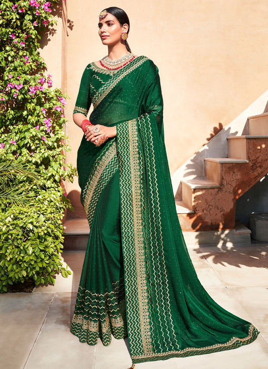 Classic Chiffon Green Swarovski Saree