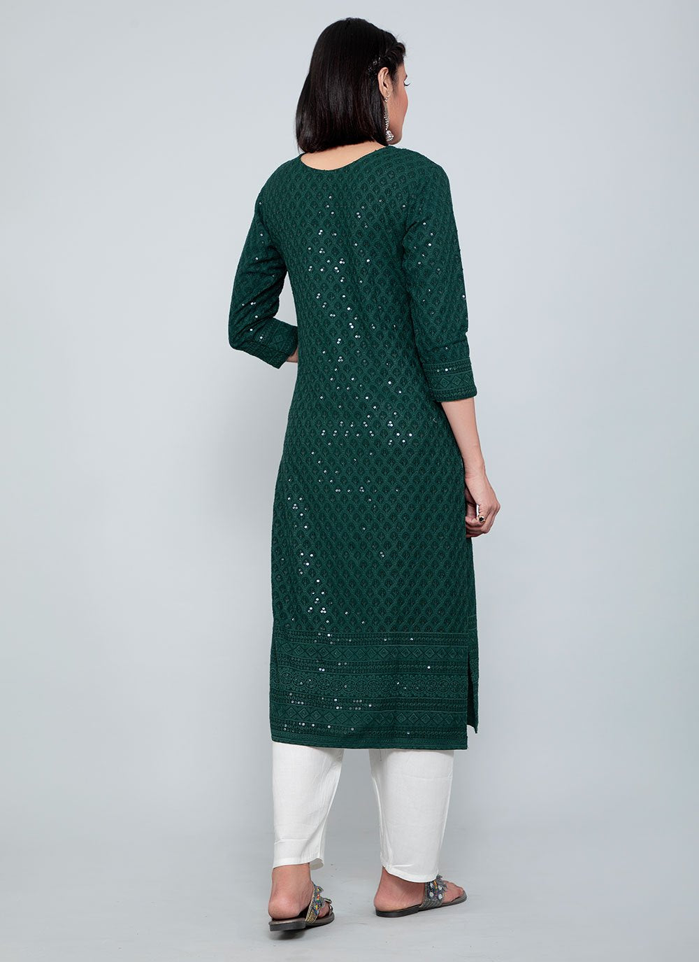 Casual Kurti Rayon Green Chikankari Work Kurtis