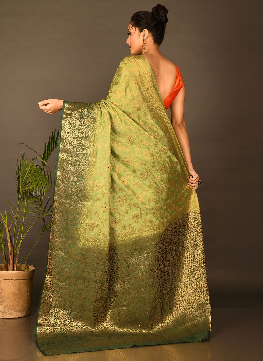 Designer Kanchipuram Silk Green Embroidered Saree