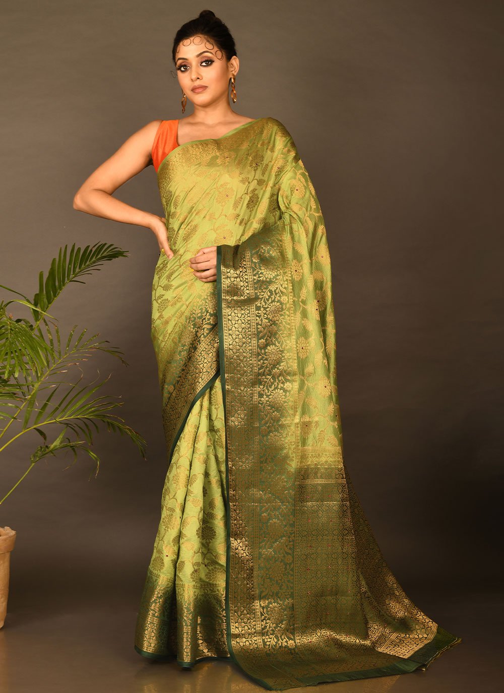 Designer Kanchipuram Silk Green Embroidered Saree