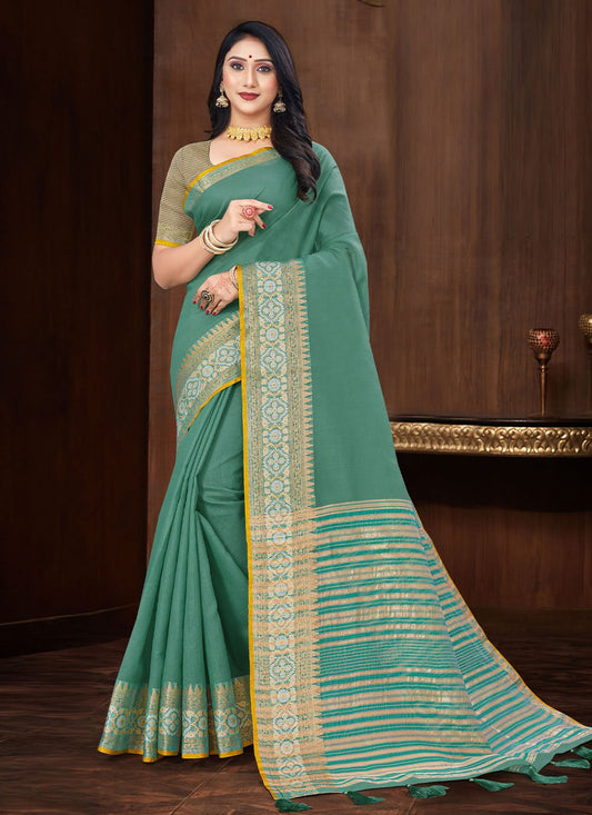 Classic Art Silk Green Patch Border Saree