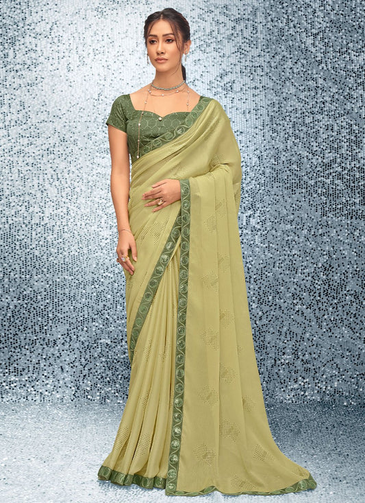 Classic Chiffon Green Embroidered Saree