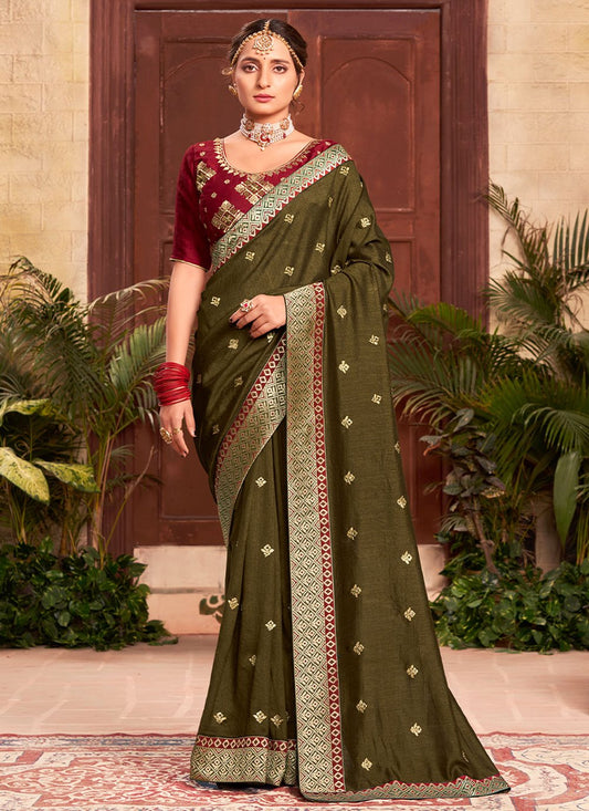 Classic Silk Green Embroidered Saree