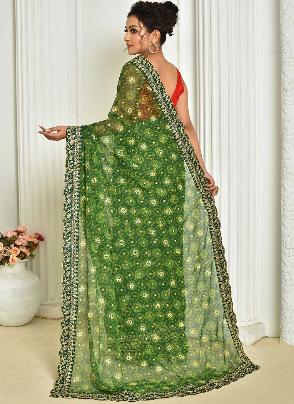 Classic Georgette Green Embroidered Saree