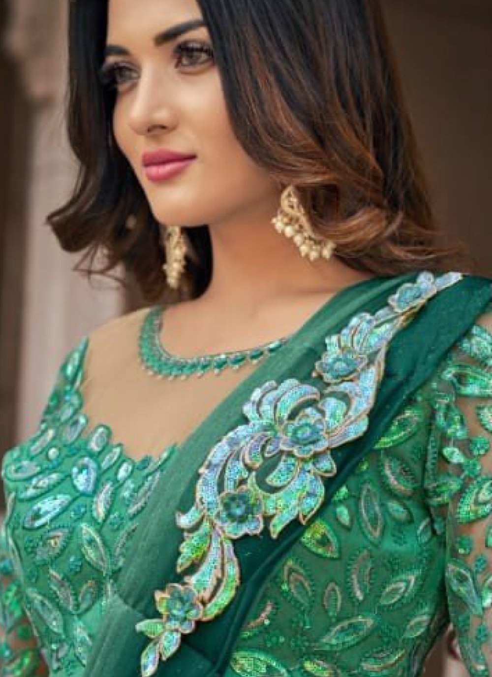 Classic Fancy Fabric Green Fancy Work Saree