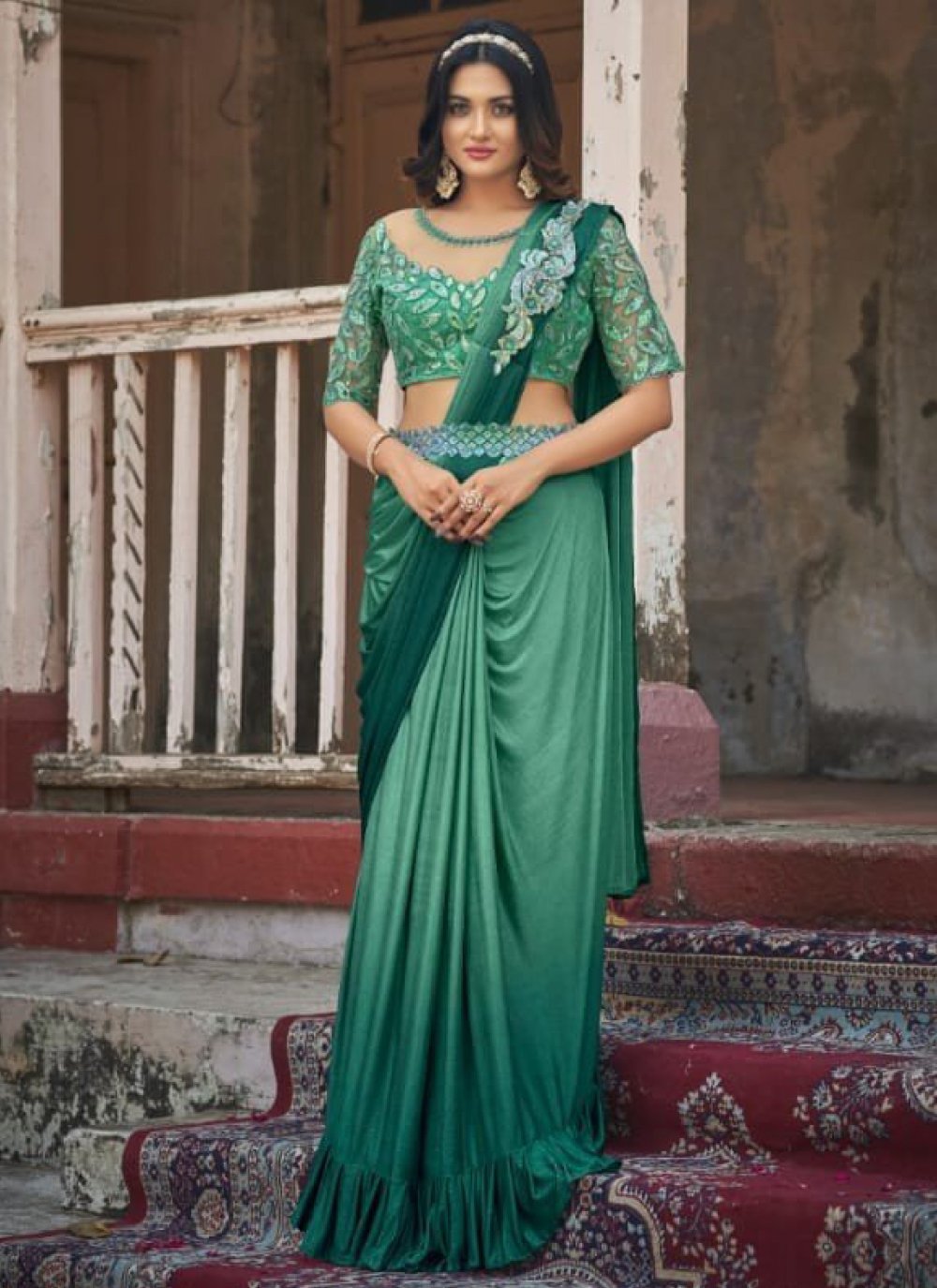 Classic Fancy Fabric Green Fancy Work Saree