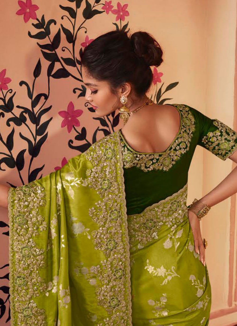 Classic Chinon Georgette Green Embroidered Saree