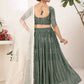 A Line Lehenga Georgette Green Embroidered Lehenga Choli