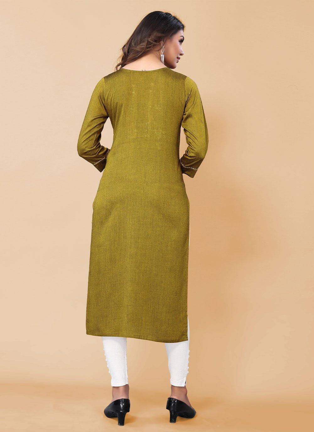 Casual Kurti Poly Cotton Green Embroidered Kurtis