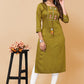 Casual Kurti Poly Cotton Green Embroidered Kurtis