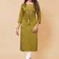 Casual Kurti Poly Cotton Green Embroidered Kurtis