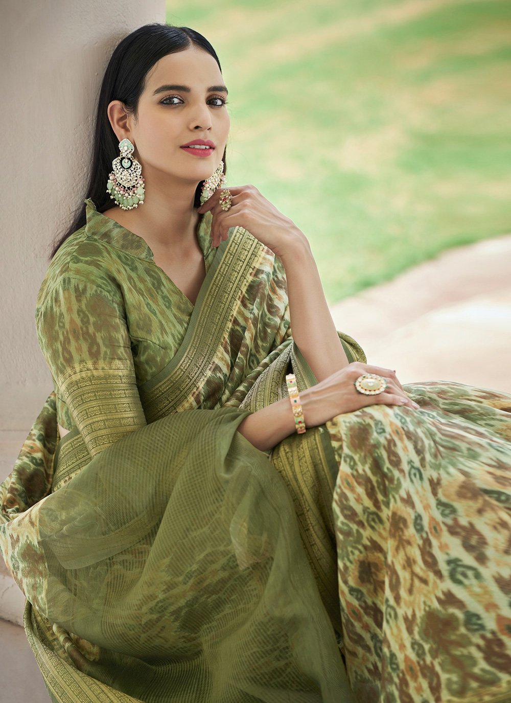 Casual Linen Green Digital Print Saree