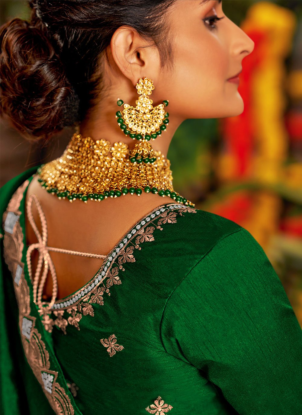 Classic Vichitra Silk Green Embroidered Saree