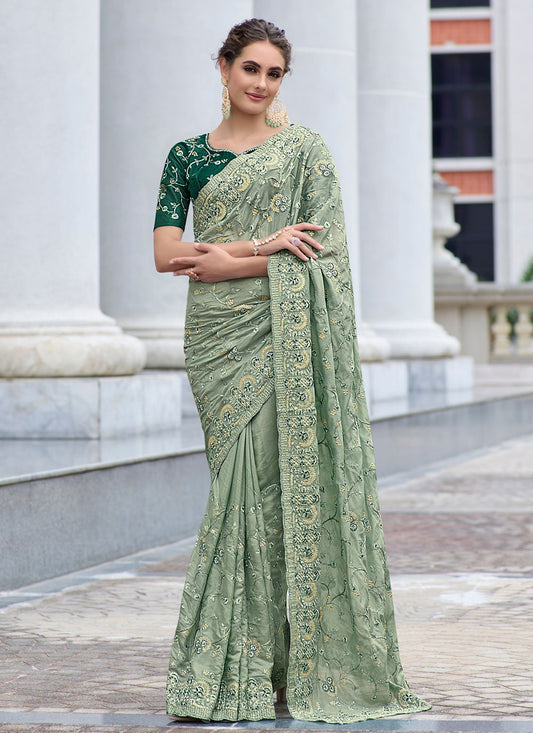 Contemporary Georgette Green Embroidered Saree