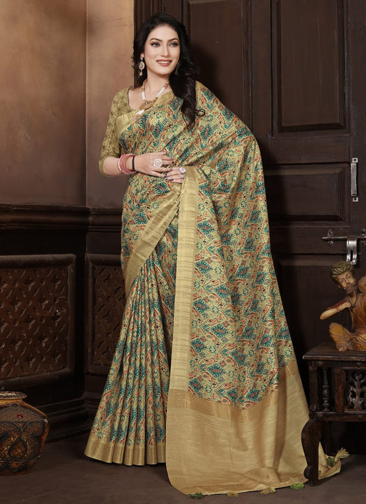 Contemporary Silk Green Digital Print Saree