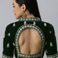 Designer Blouse Velvet Green Embroidered Blouse