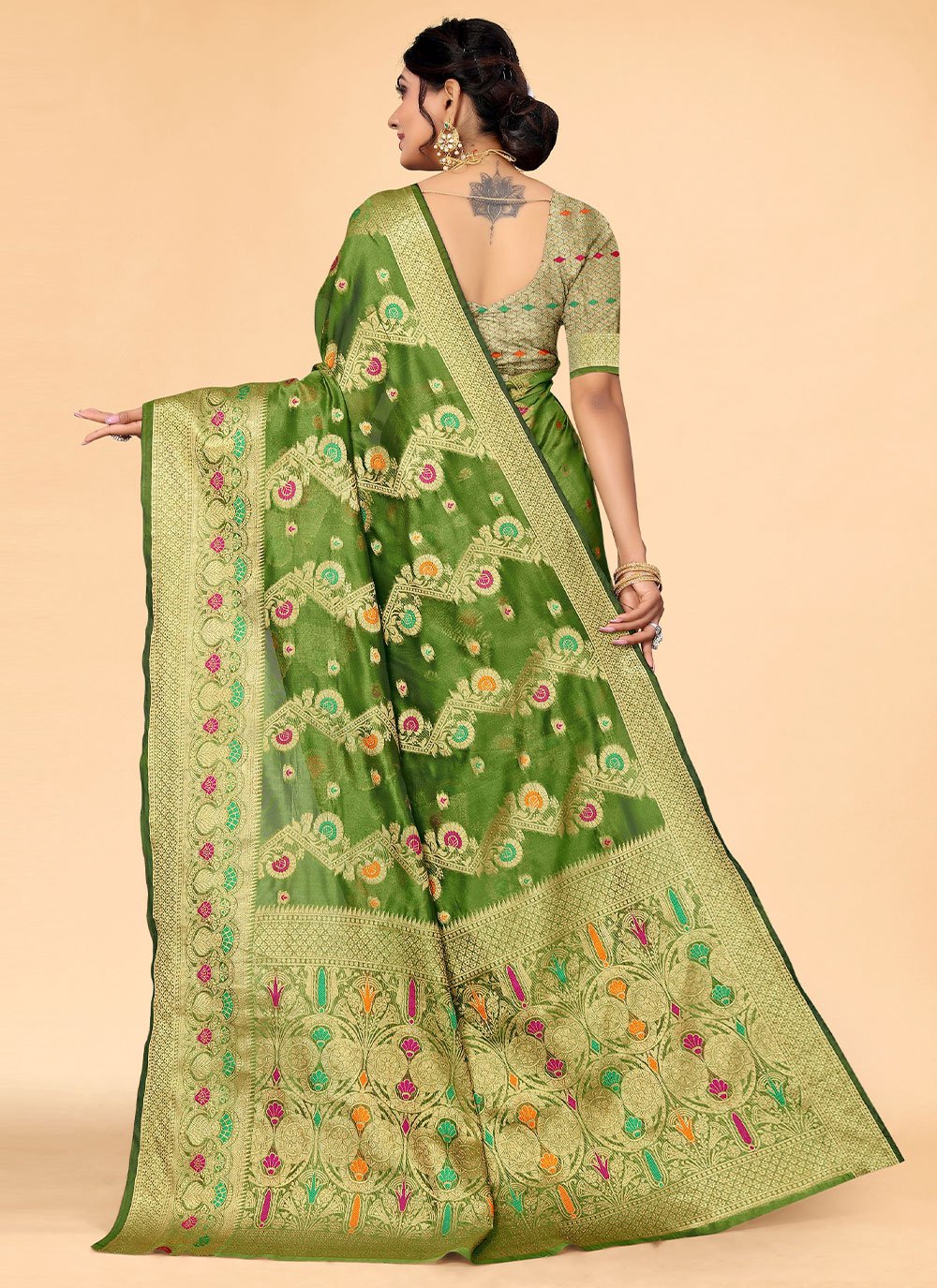Designer Organza Green Weaving Saree