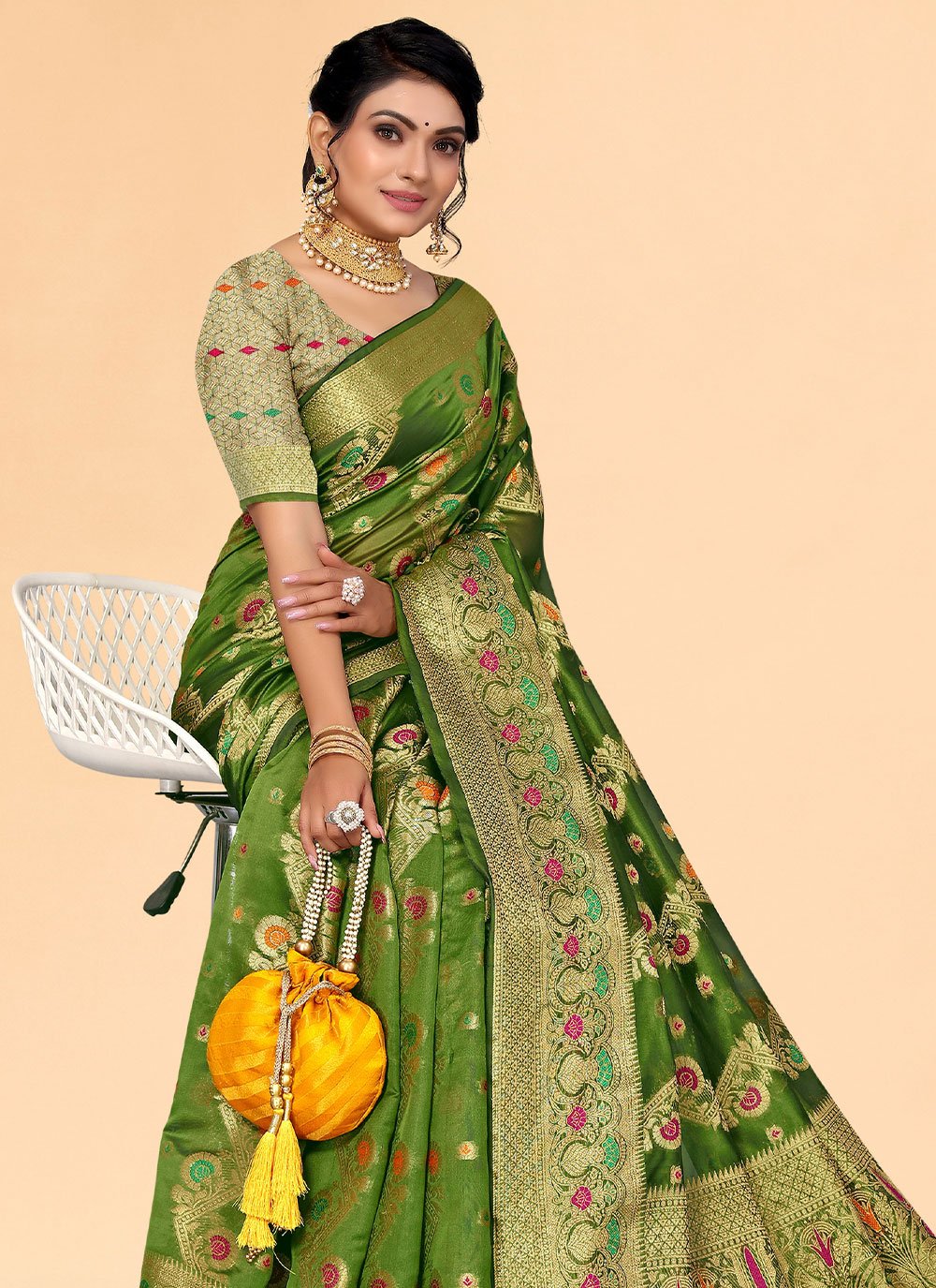 Designer Organza Green Weaving Saree