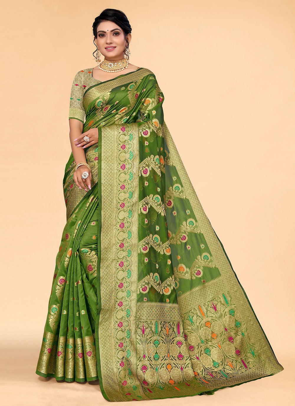Designer Organza Green Weaving Saree