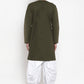 Indo Western Blended Cotton Green Plain Mens