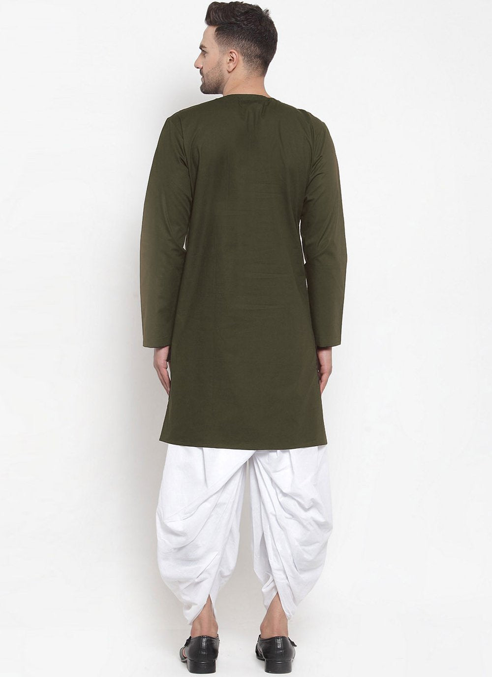 Indo Western Blended Cotton Green Plain Mens