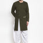 Indo Western Blended Cotton Green Plain Mens